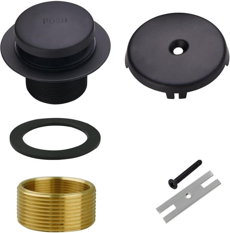 WELSAN Black Bathtub Drain Tip-Toe Single Hole, Tub Drain Trim Set Conversion Kit Assembly, Coarse Thread Replacement Trim Kit with 1-Hole Overflow Faceplate Includes an Adapter, Matte Black - Image 1