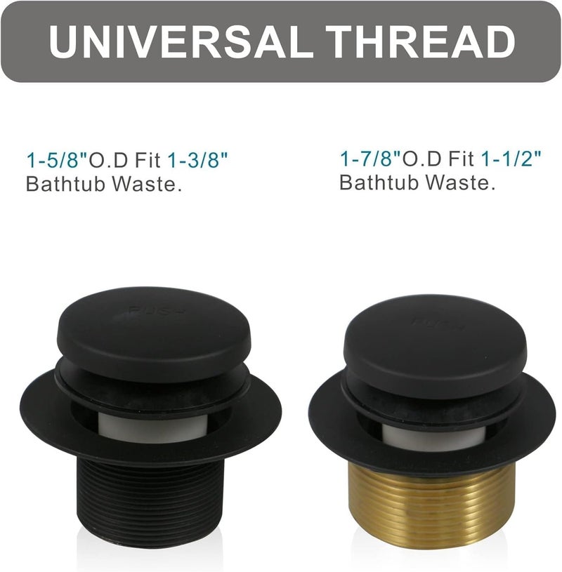 WELSAN Black Bathtub Drain Tip-Toe Single Hole, Tub Drain Trim Set Conversion Kit Assembly, Coarse Thread Replacement Trim Kit with 1-Hole Overflow Faceplate Includes an Adapter, Matte Black - Image 4