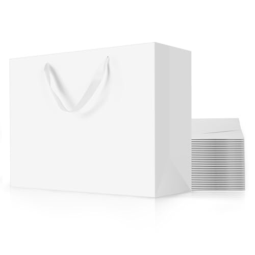 MOXARYSU White Gift Bags With Handles 16x6x12 Inch 12pcs Extra Large White Paper Gags Bulk For Party Shopping Birthday Wedding - Image 1