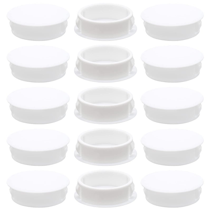 Suiwotin 15PCS 50mm2 White Hole Plugs Plastic Flush Type Hole Plugs Snap in Locking Hole Tube Furniture Fencing Post Pipe Insert End Caps White