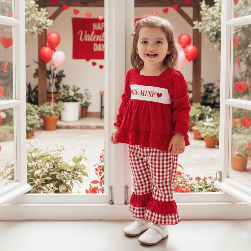 Mieeyali Toddler Baby Girls Valentines Day Dress Heart Be Mine Dress Top Smocked Dresses Bell Bottoms Clothing Set (Red Top, 3-4T) - Image 3