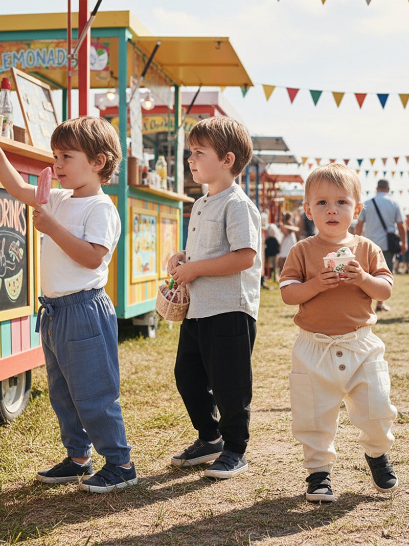 Baby Boys Pants Elastic Waist Solid Color Jogger Pants Casual Cargo Trousers with Pockets - Image 4