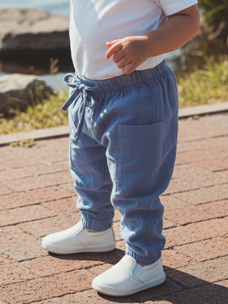 Baby Boys Pants Elastic Waist Solid Color Jogger Pants Casual Cargo Trousers with Pockets - Image 1