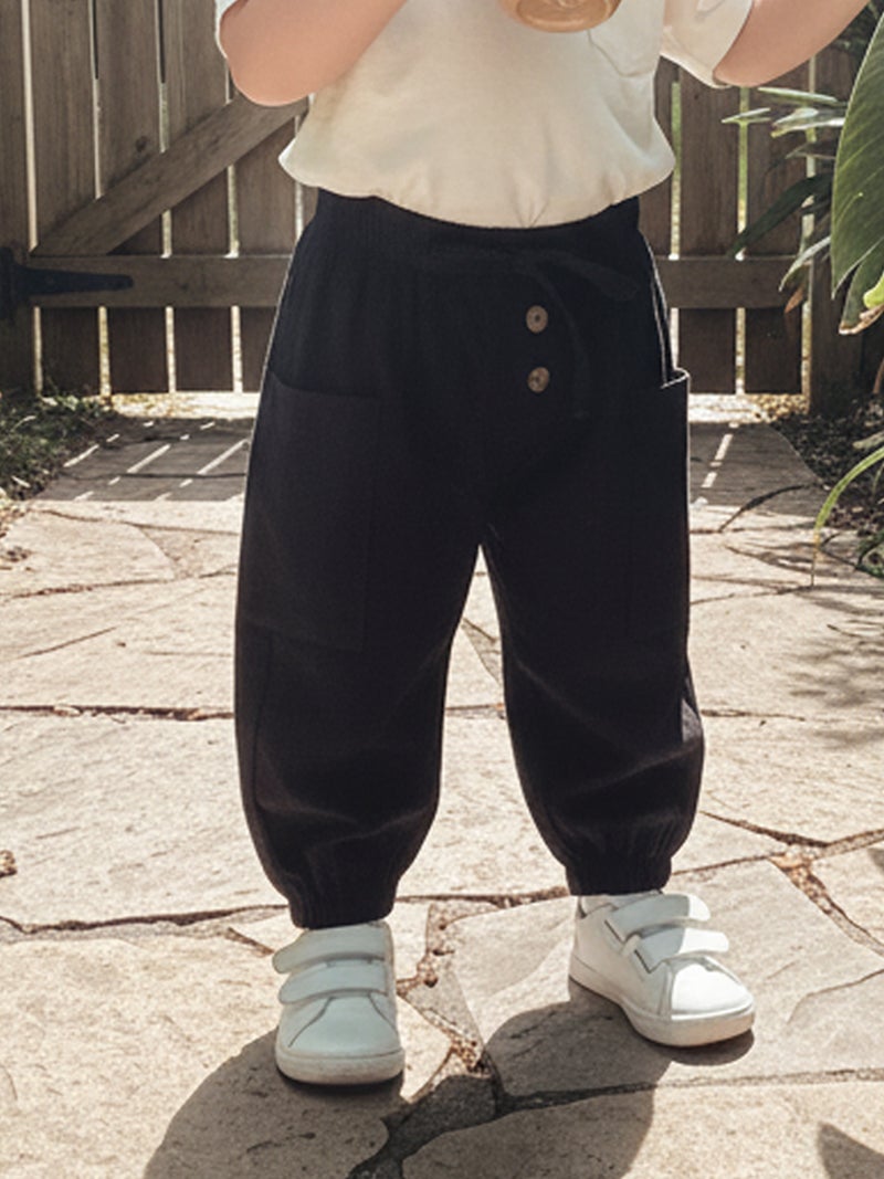 Baby Boys Pants Elastic Waist Solid Color Jogger Pants Casual Cargo Trousers with Pockets - Image 3
