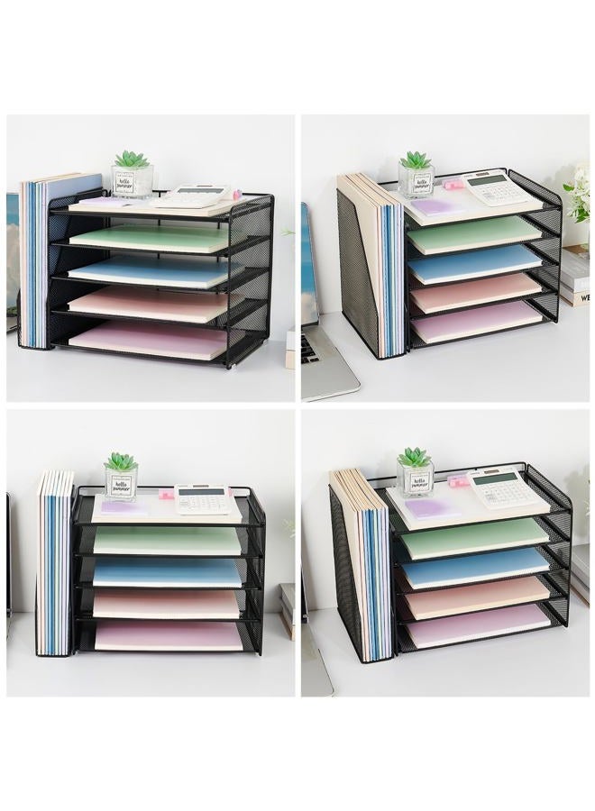 OPNICE 5-Tier Paper Organizer with Magazine Holder, Desk Organizers and Accessories, Office Desk Accessories & Workspace Organizers, Desktop File Organizer for Office Supplies Storage, Black - Image 5