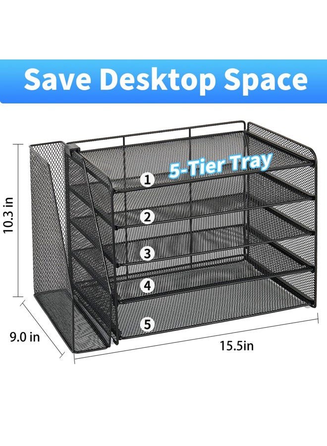 OPNICE 5-Tier Paper Organizer with Magazine Holder, Desk Organizers and Accessories, Office Desk Accessories & Workspace Organizers, Desktop File Organizer for Office Supplies Storage, Black - Image 4