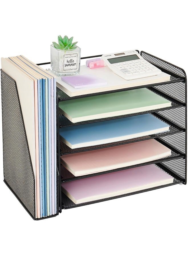 OPNICE 5-Tier Paper Organizer with Magazine Holder, Desk Organizers and Accessories, Office Desk Accessories & Workspace Organizers, Desktop File Organizer for Office Supplies Storage, Black - Image 1