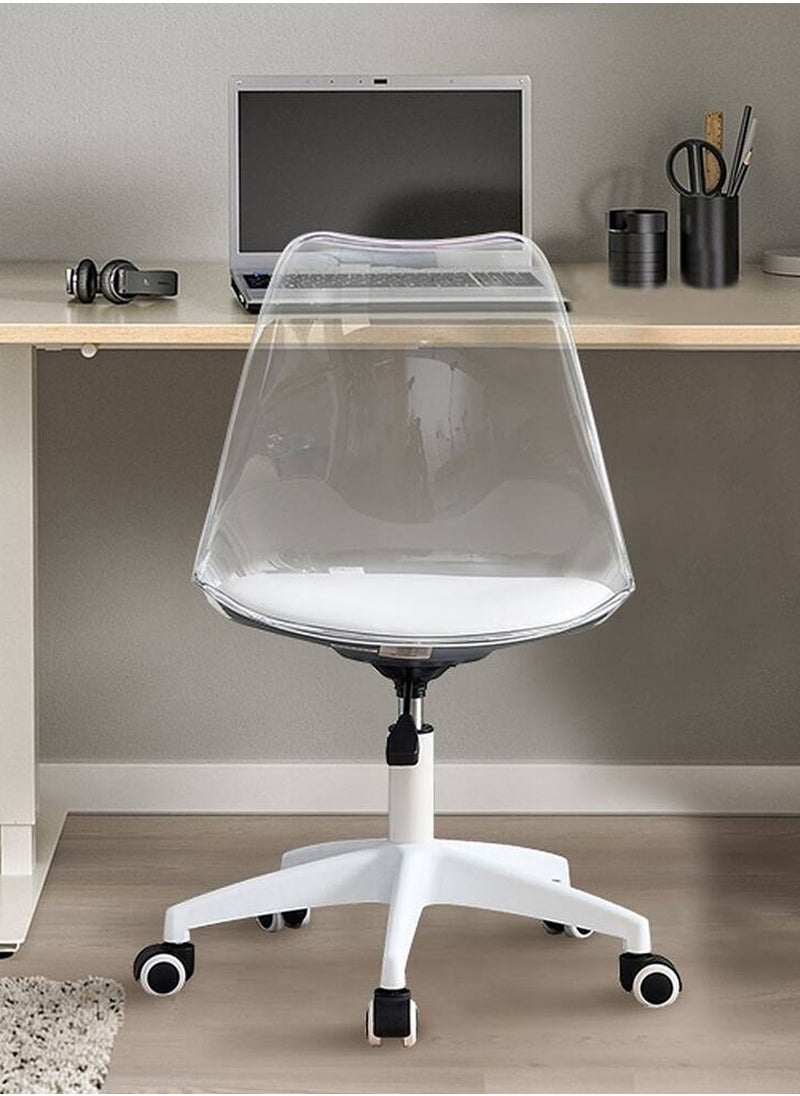 Taimi Modern Acrylic Home Desk Chair, Office Chair, Adjustable 360 °Swivel Chair Plastic Armless Swivel Computer Chair With Wheels and Padded Seat for Living Room, Bed Room Office Hotel Dining Room Clear/White  - Image 5