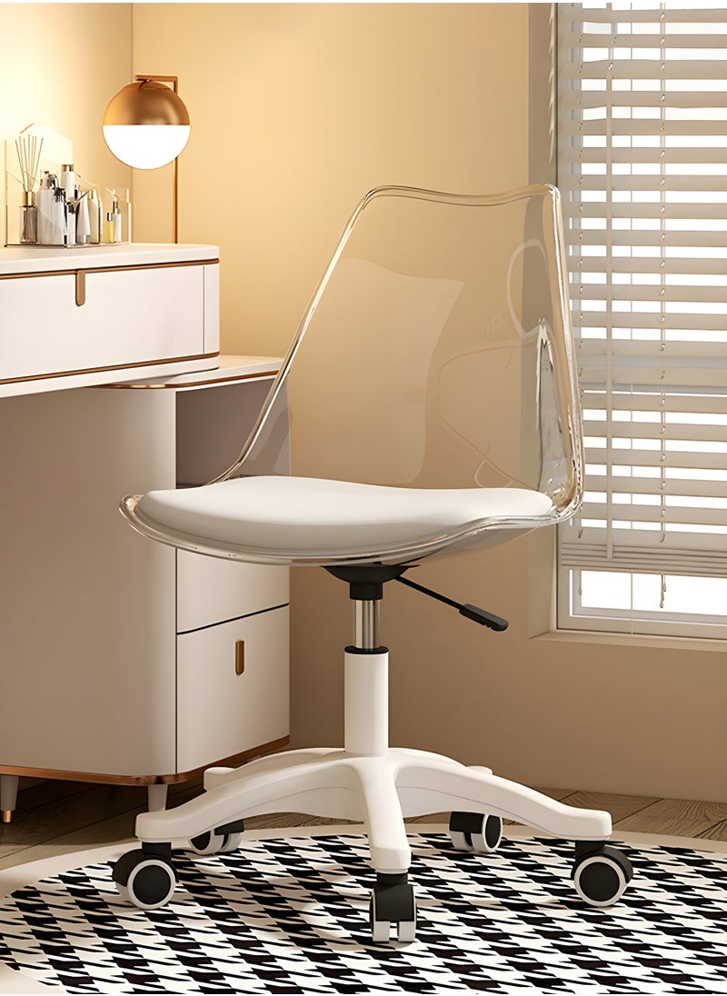 Taimi Modern Acrylic Home Desk Chair, Office Chair, Adjustable 360 °Swivel Chair Plastic Armless Swivel Computer Chair With Wheels and Padded Seat for Living Room, Bed Room Office Hotel Dining Room Clear/White  - Image 1