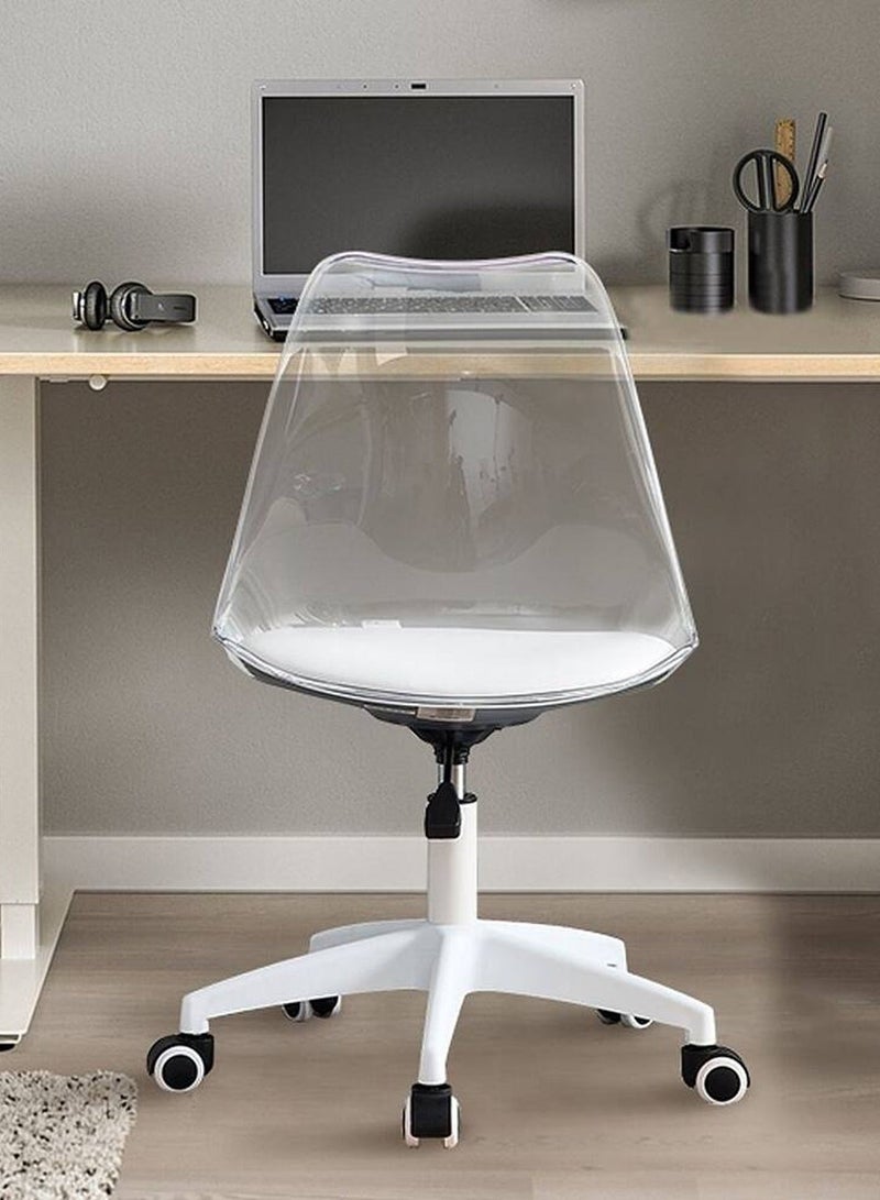 Taimi Modern Acrylic Home Desk Chair, Office Chair, Adjustable 360 °Swivel Chair Plastic Armless Swivel Computer Chair With Wheels and Padded Seat for Living Room, Bed Room Office Hotel Dining Room Clear/White - Image 1