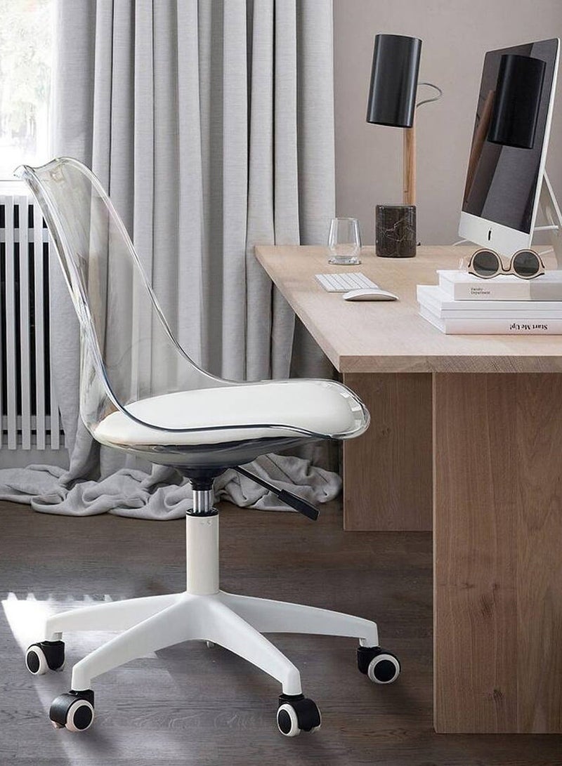 Taimi Modern Acrylic Home Desk Chair, Office Chair, Adjustable 360 °Swivel Chair Plastic Armless Swivel Computer Chair With Wheels and Padded Seat for Living Room, Bed Room Office Hotel Dining Room Clear/White - Image 3