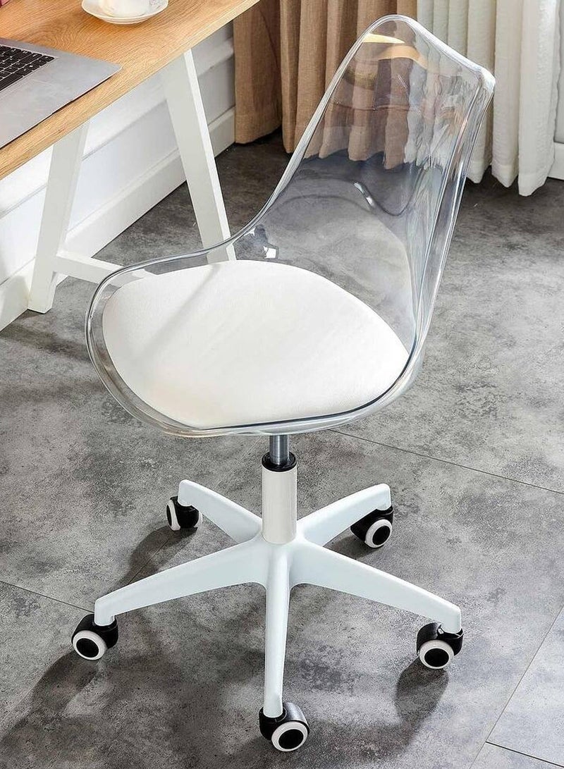 Taimi Modern Acrylic Home Desk Chair, Office Chair, Adjustable 360 °Swivel Chair Plastic Armless Swivel Computer Chair With Wheels and Padded Seat for Living Room, Bed Room Office Hotel Dining Room Clear/White - Image 2