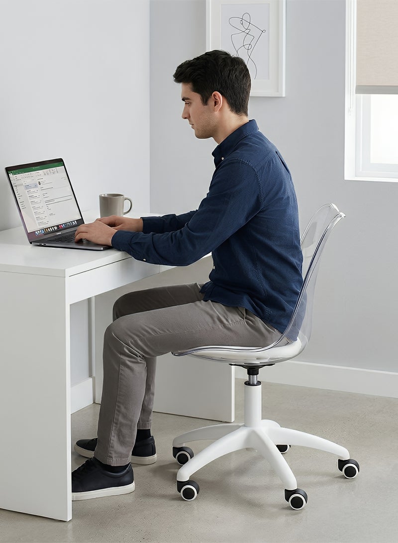 Taimi Modern Acrylic Home Desk Chair, Office Chair, Adjustable 360 °Swivel Chair Plastic Armless Swivel Computer Chair With Wheels and Padded Seat for Living Room, Bed Room Office Hotel Dining Room Clear/White - Image 4