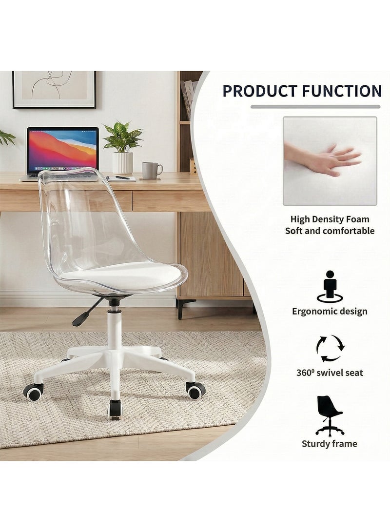 Taimi Modern Acrylic Home Desk Chair, Office Chair, Adjustable 360 °Swivel Chair Plastic Armless Swivel Computer Chair With Wheels and Padded Seat for Living Room, Bed Room Office Hotel Dining Room Clear/White - Image 5