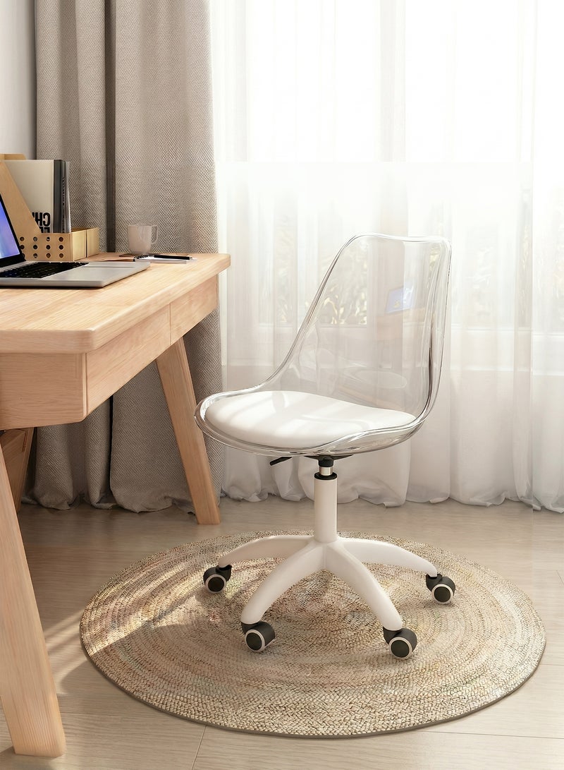 Taimi Modern Acrylic Home Desk Chair, Office Chair, Adjustable 360 °Swivel Chair Plastic Armless Swivel Computer Chair With Wheels and Padded Seat for Living Room, Bed Room Office Hotel Dining Room Clear/White - Image 1