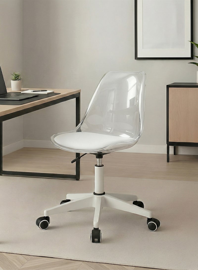 Taimi Modern Acrylic Home Desk Chair, Office Chair, Adjustable 360 °Swivel Chair Plastic Armless Swivel Computer Chair With Wheels and Padded Seat for Living Room, Bed Room Office Hotel Dining Room Clear/White - Image 2