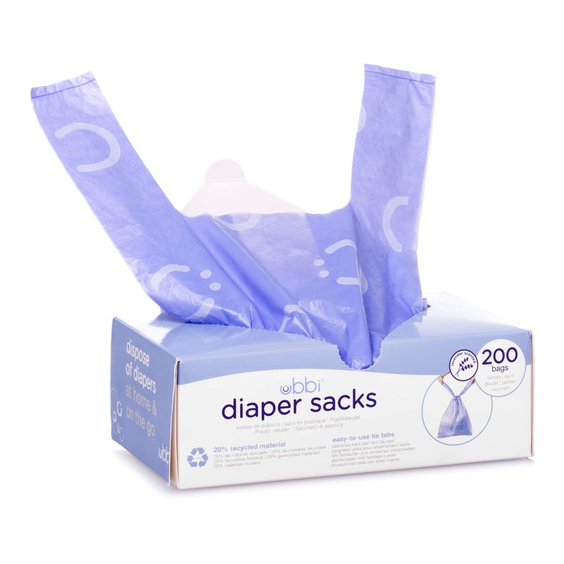 Ubbi Disposable Diaper Sacks, Lavender Scented, Easy-To-Tie Tabs, Diaper Disposal or Pet Waste Bags, 200 Count - Image 1