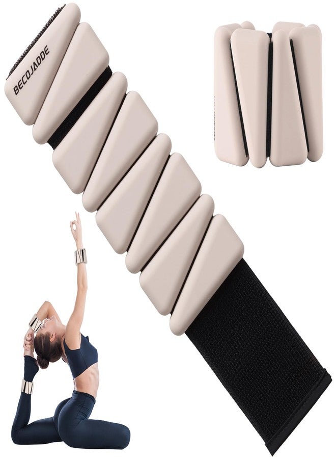BECOJADDE Wrist Ankle Weights Adjustable Training Intensity for Strength Training Walking Running Yoga Pilates Jogging for Women Men Set of 2 (1lb Each), Beige - Image 1