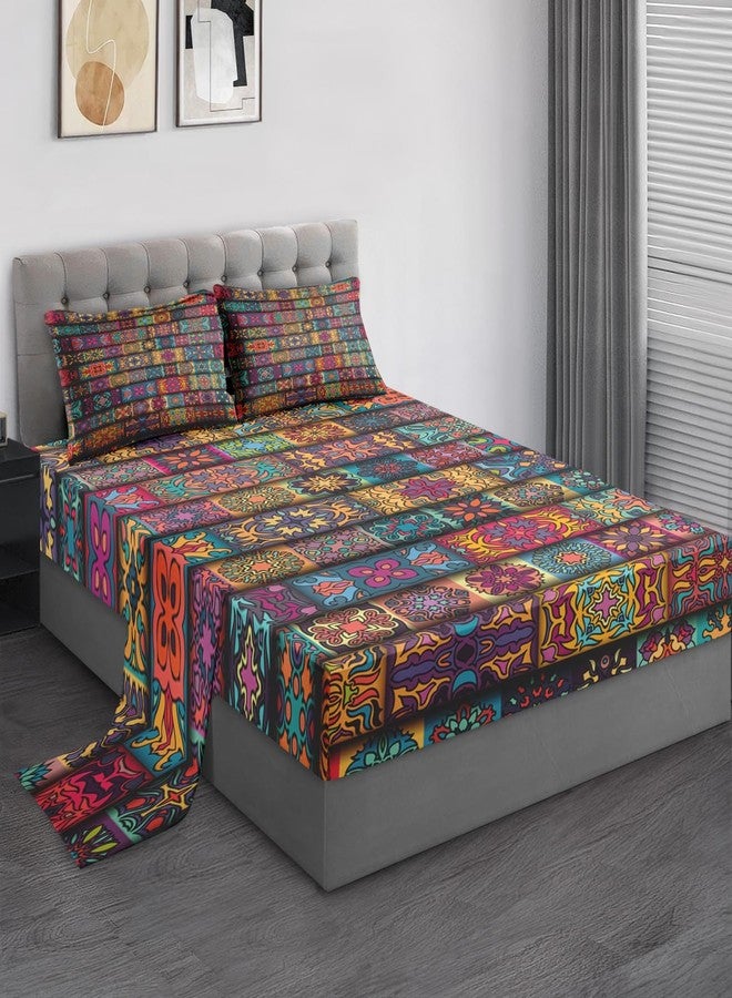 Pamnest Full Size Bed Sheet Sets, Colorful Vintage Floral Soft Microfiber 4 Pcs Bedding Sets for Kids and Adults Bedroom Bed Decor, Mandala Bohemian Flower Flat, Fitted Sheet and 2 Pillowcases - Image 1
