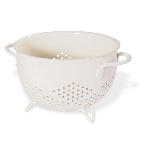 Metal Colander 5 Quart Powder Coated Selfdraining Metal Strainer with BaseKitchen Pasta Fruit Vegetable Basket with Double Handles Cream