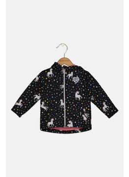 Toddlers Girl Hooded Allover Print Full Zip Jacket, Multicolor