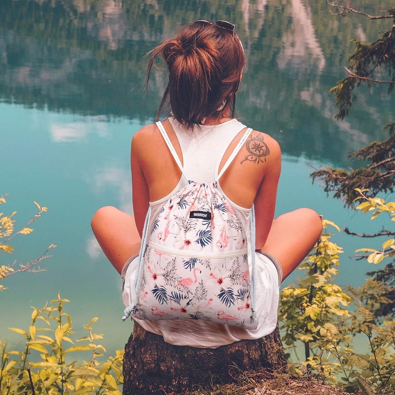 WANDF Drawstring Backpack String Bag Sackpack Cinch Water Resistant Nylon for Gym Shopping Sport Yoga (Flamingo) - Image 5