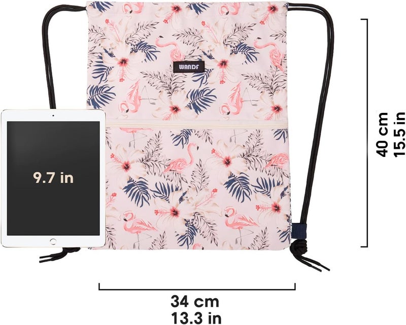 WANDF Drawstring Backpack String Bag Sackpack Cinch Water Resistant Nylon for Gym Shopping Sport Yoga (Flamingo) - Image 4