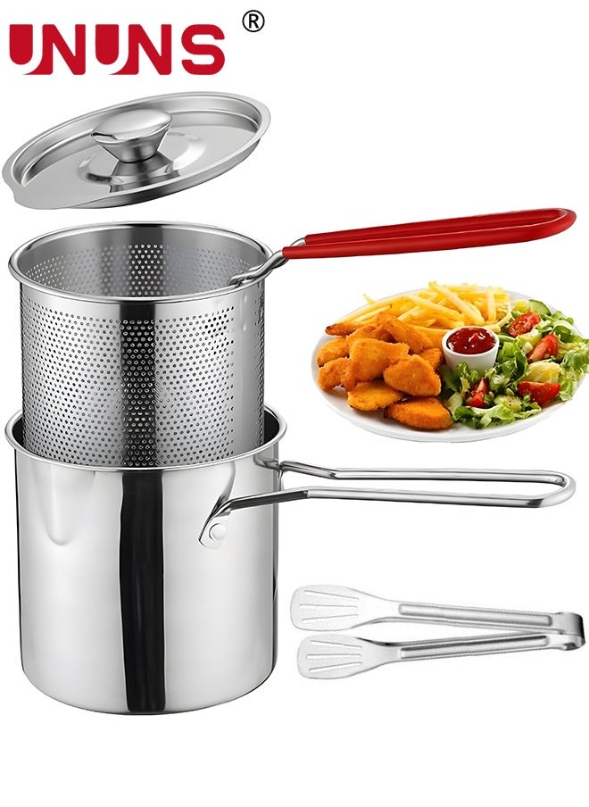 UNUNS Deep Fryer Pot,1.2L 304 Stainless Steel Japanese Style Fryer Pan With Oil Filter Mesh,Lid And Clip,Non Stick Fryer Uniform Heating For General Purpose Gas Stove,4PCS  - Image 1