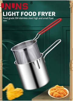 UNUNS Deep Fryer Pot,1.2L 304 Stainless Steel Japanese Style Fryer Pan With Oil Filter Mesh,Lid And Clip,Non Stick Fryer Uniform Heating For General Purpose Gas Stove,4PCS  - Image 3