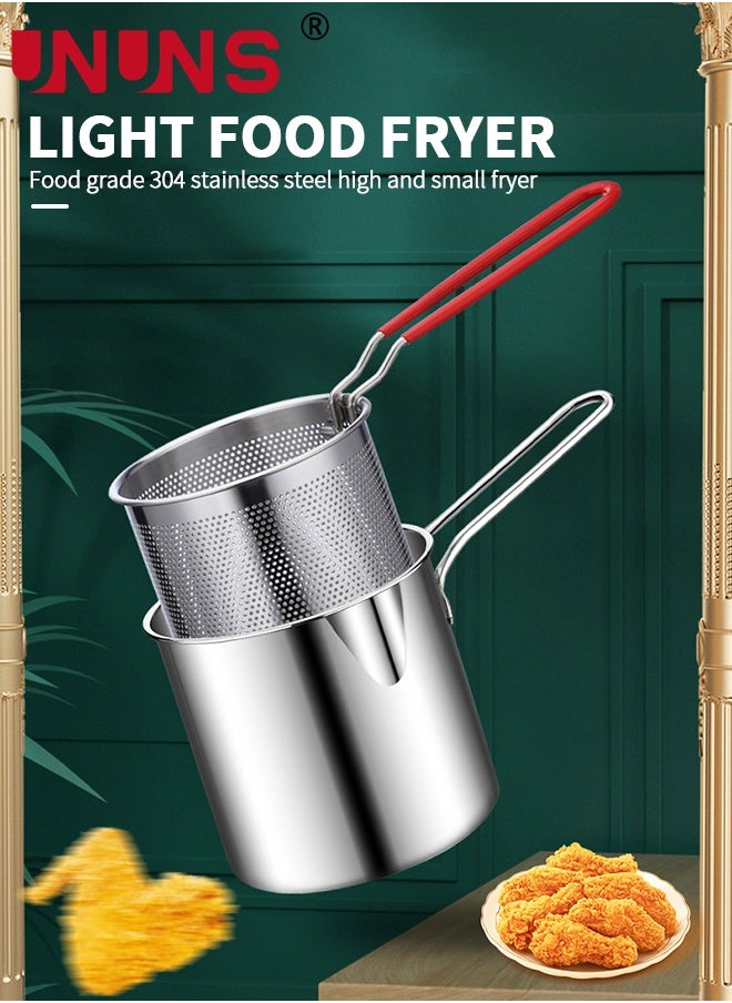 UNUNS Deep Fryer Pot,1.2L 304 Stainless Steel Japanese Style Fryer Pan With Oil Filter Mesh,Lid And Clip,Non Stick Fryer Uniform Heating For General Purpose Gas Stove,4PCS  - Image 3