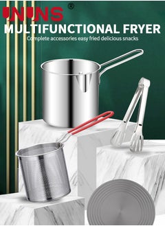 UNUNS Deep Fryer Pot,1.2L 304 Stainless Steel Japanese Style Fryer Pan With Oil Filter Mesh,Lid And Clip,Non Stick Fryer Uniform Heating For General Purpose Gas Stove,4PCS  - Image 2