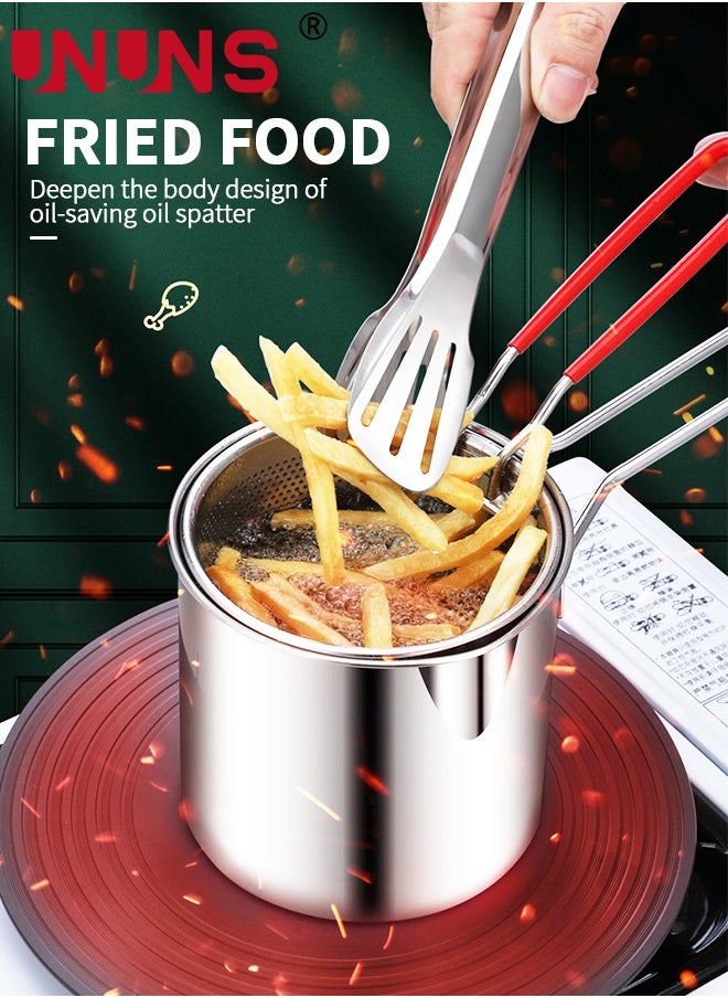 UNUNS Deep Fryer Pot,1.2L 304 Stainless Steel Japanese Style Fryer Pan With Oil Filter Mesh,Lid And Clip,Non Stick Fryer Uniform Heating For General Purpose Gas Stove,4PCS  - Image 5