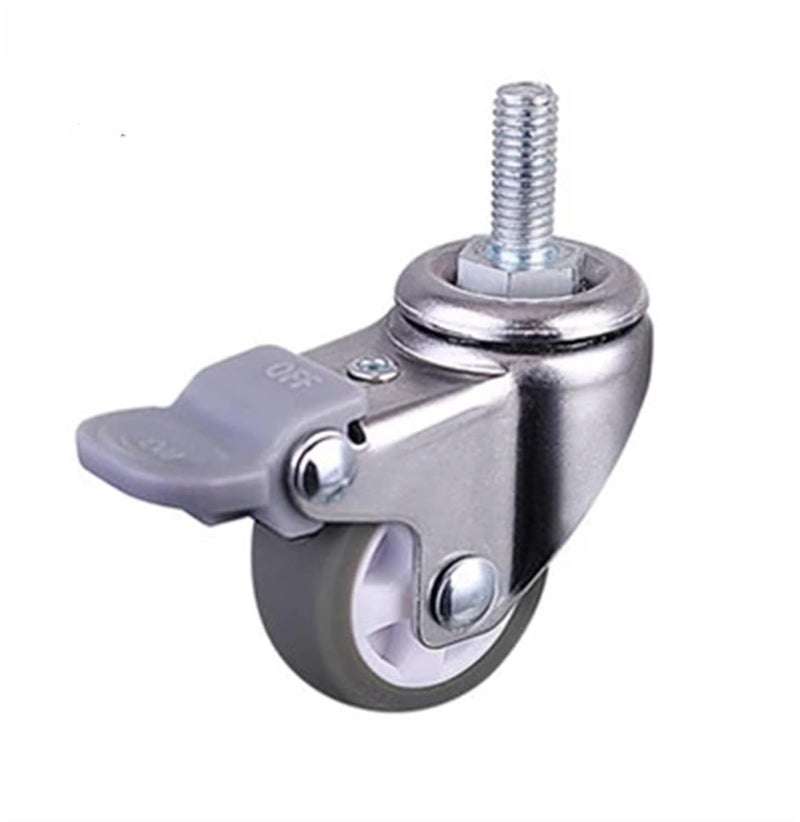 1 25 Inch M6 Brake TPE Casters Mini Screw Universal Sliding Wheels With Brakes Silent Furniture Grey Rubber 4Pcs - Image 2
