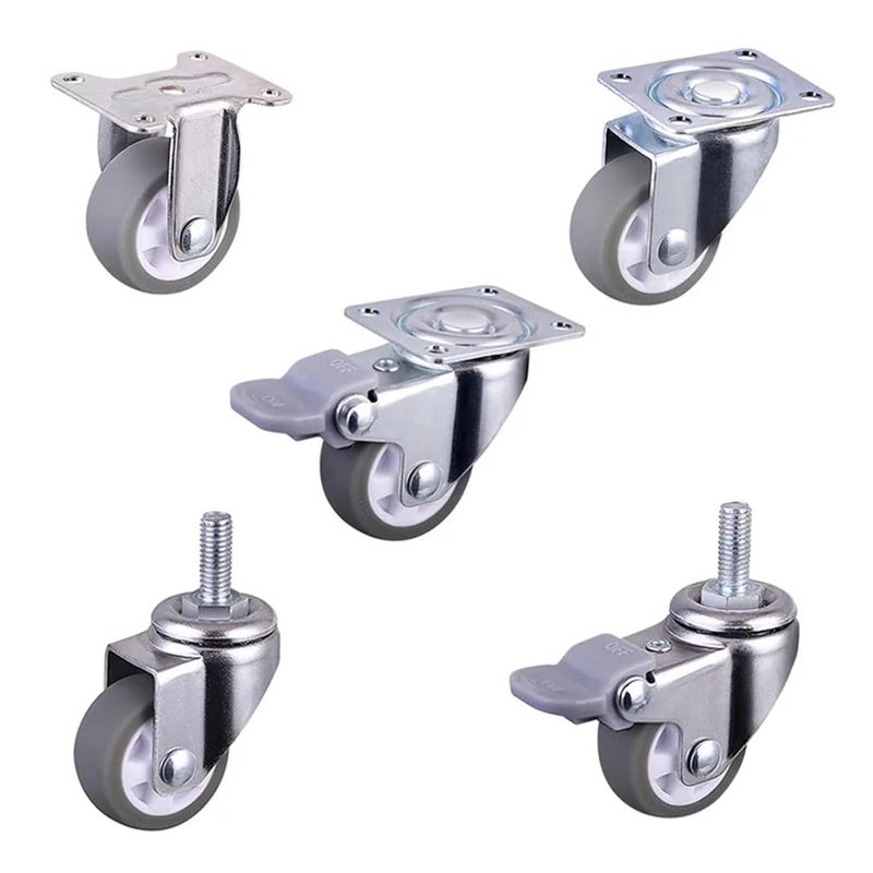 1 25 Inch M6 Brake TPE Casters Mini Screw Universal Sliding Wheels With Brakes Silent Furniture Grey Rubber 4Pcs - Image 4