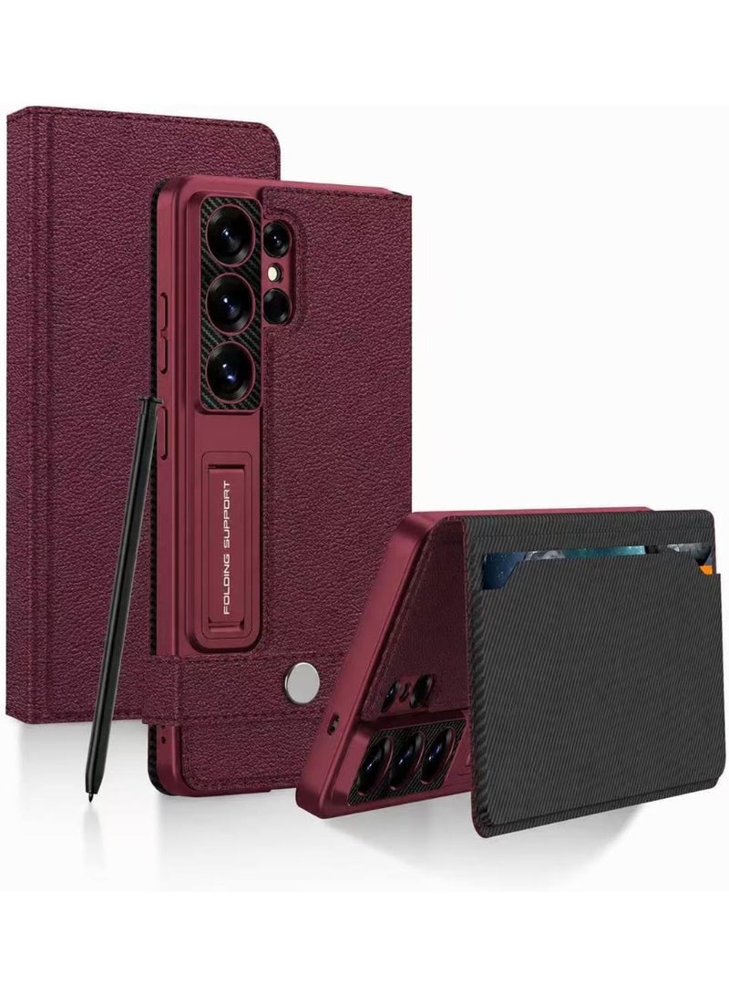 GKK Premium GKK For Samsung Galaxy S26 Ultra Leather Flip Case with Card Holder, Kickstand Leather Flip Phone Cover، Burgundy، Samsung Galaxy S26 Ultra - Image 1