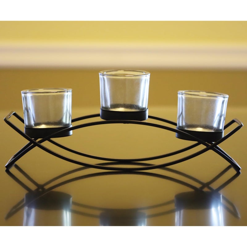 Seraphic Iron Arch Table Centerpiece Decorations Long Candle Holder for Weddings, Patio, Kitchen, Dining Room, and Coffee Tables, Black, Clear Chunky 3 Cups - Image 2