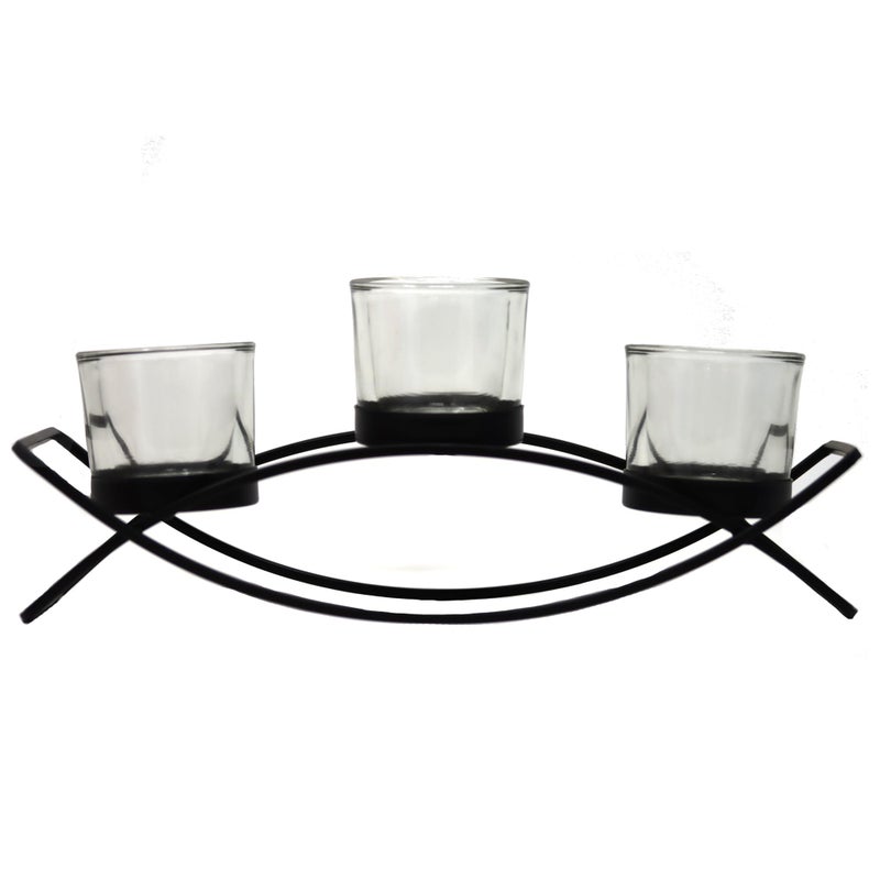 Seraphic Iron Arch Table Centerpiece Decorations Long Candle Holder for Weddings, Patio, Kitchen, Dining Room, and Coffee Tables, Black, Clear Chunky 3 Cups - Image 3