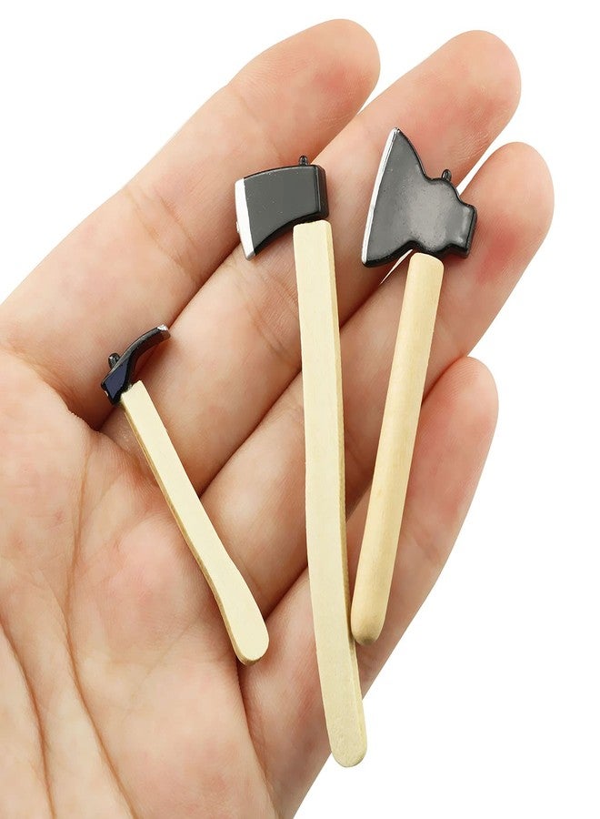Tegg Mini Axe 3PCS Miniature Wooden Handle Metal Hatchet Chopper Outdoor Dollhouse Fairy Garden Accessories - Image 3