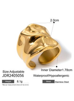 AROAQ Uworld Adjustable Gold Color Ring for Women with Pearl Leaf Design and Textured Strip Elegant Jewelry Gift 