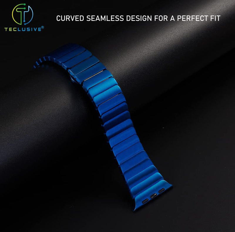 T TECLUSIVE Ultra Luxury Matt Stainless Steel Metal Chain Strap Band Compatible with iWatch Ultra 2 49mm / Series 10 46mm / Series 9 8 7 45mm / Series 6 5 SE 44mm (Blue) - Image 5