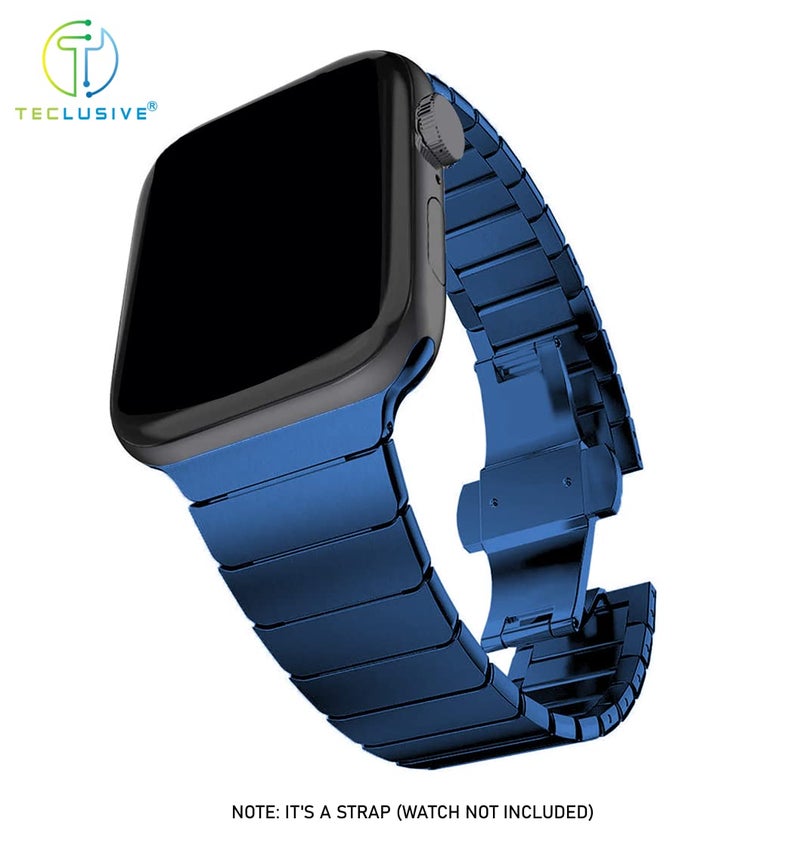 T TECLUSIVE Ultra Luxury Matt Stainless Steel Metal Chain Strap Band Compatible with iWatch Ultra 2 49mm / Series 10 46mm / Series 9 8 7 45mm / Series 6 5 SE 44mm (Blue) - Image 4