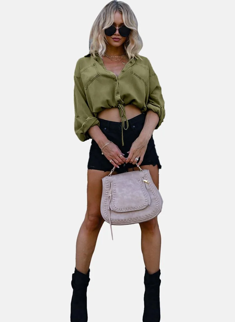 YUNIQEE Olive Relaxed Fit Spread Collar Long Sleeves Shirts