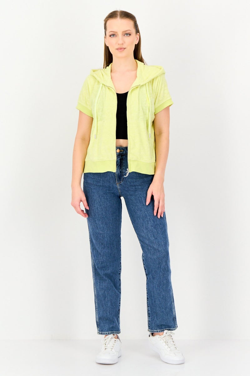 Juicy Couture هودي كامل بسحاب مزين بأكمام قصيرة للنساء، أصفر فاتح - Image 2