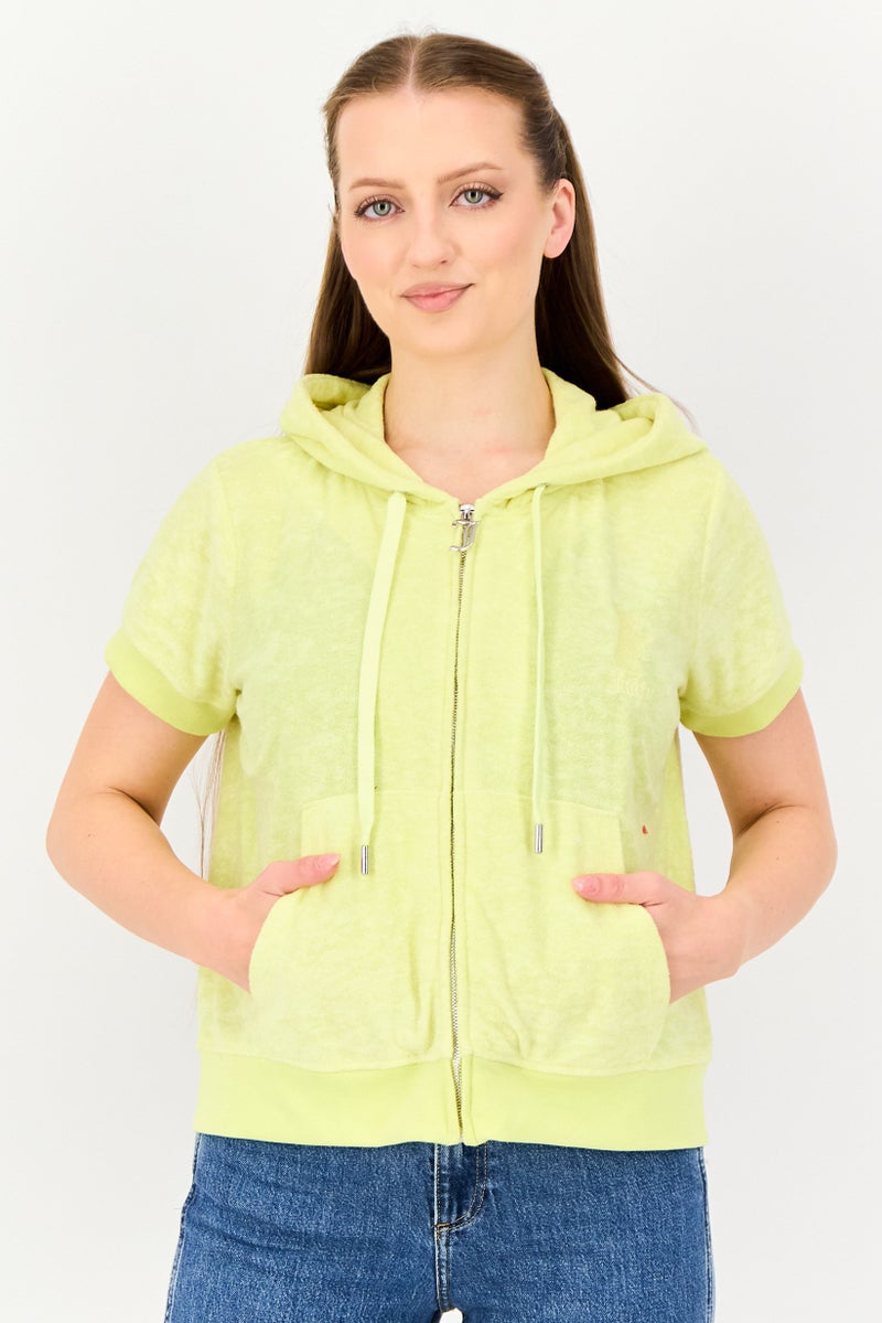 Juicy Couture هودي كامل بسحاب مزين بأكمام قصيرة للنساء، أصفر فاتح - Image 1