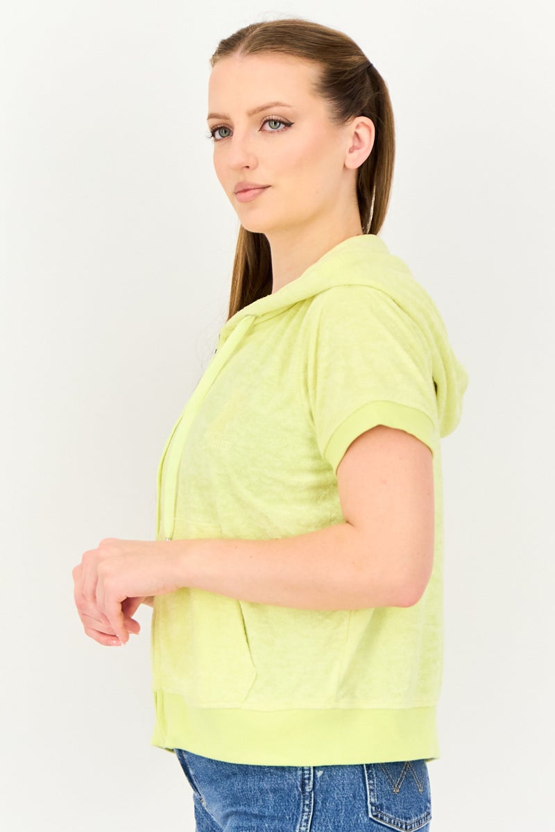 Juicy Couture هودي كامل بسحاب مزين بأكمام قصيرة للنساء، أصفر فاتح - Image 3