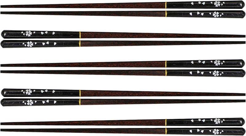 Exzact Chopsticks Gift Set Black Lacquer - 5 Pairs of Reusable Chopsticks in a Black Handmade Box - Japanese Style (EX-CS05-BLK) - Image 2