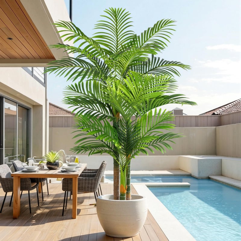 Keeplush 6ft Tall Triple Golden Cane Palm Artificial Tree Large Tropical Palm Tree UV Resistant Fake Plant in Pot for Indoor Outdoor Big House Living Room Outside Patio Office Home Decor 1Pack - Image 1