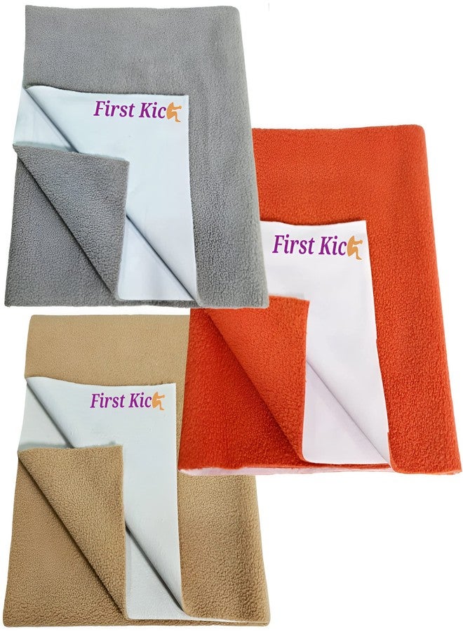 First Kick Waterproof Baby Bed Protector/Mattress Cotton Dry Sheet (100 cm X 70 cm) for Born Baby/Kids- (Beige,Grey,Rust) - Medium, Pack of 3 - Image 1