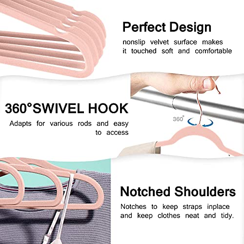 KITCHMO- Premium Velvet Hangers Non Slip Velvet Suit Hangers Rose Gold Hooks,Space Saving Clothes Hangers Velvet Hangers Non-Slip 360 Degree Swivel Hook Clothes Hangers Velvet (Peach, Pack of 30) - Image 4