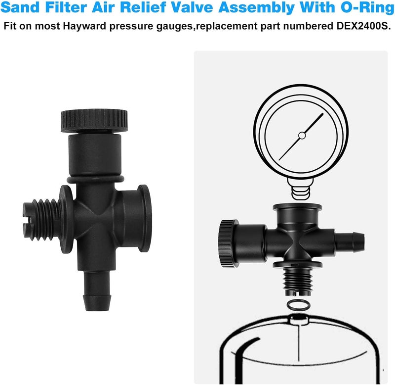 RO6G DEX2400S Sand Filter Air Relief Valve Assembly Replacement Hayward ProGrid DE Pool/Spa Filter Air Gauge Relief Adapter with O-Ring - Image 2